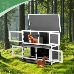 All-Weather 2-Tier Rabbit Hutch with Asphalt Roof & Pet-Safe Coating